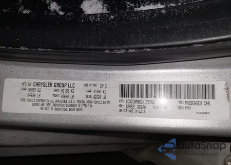 2012 Chrysler 200 Lx z USA, uszkodzony, nr VIN 1C3CCBAB6CN179768